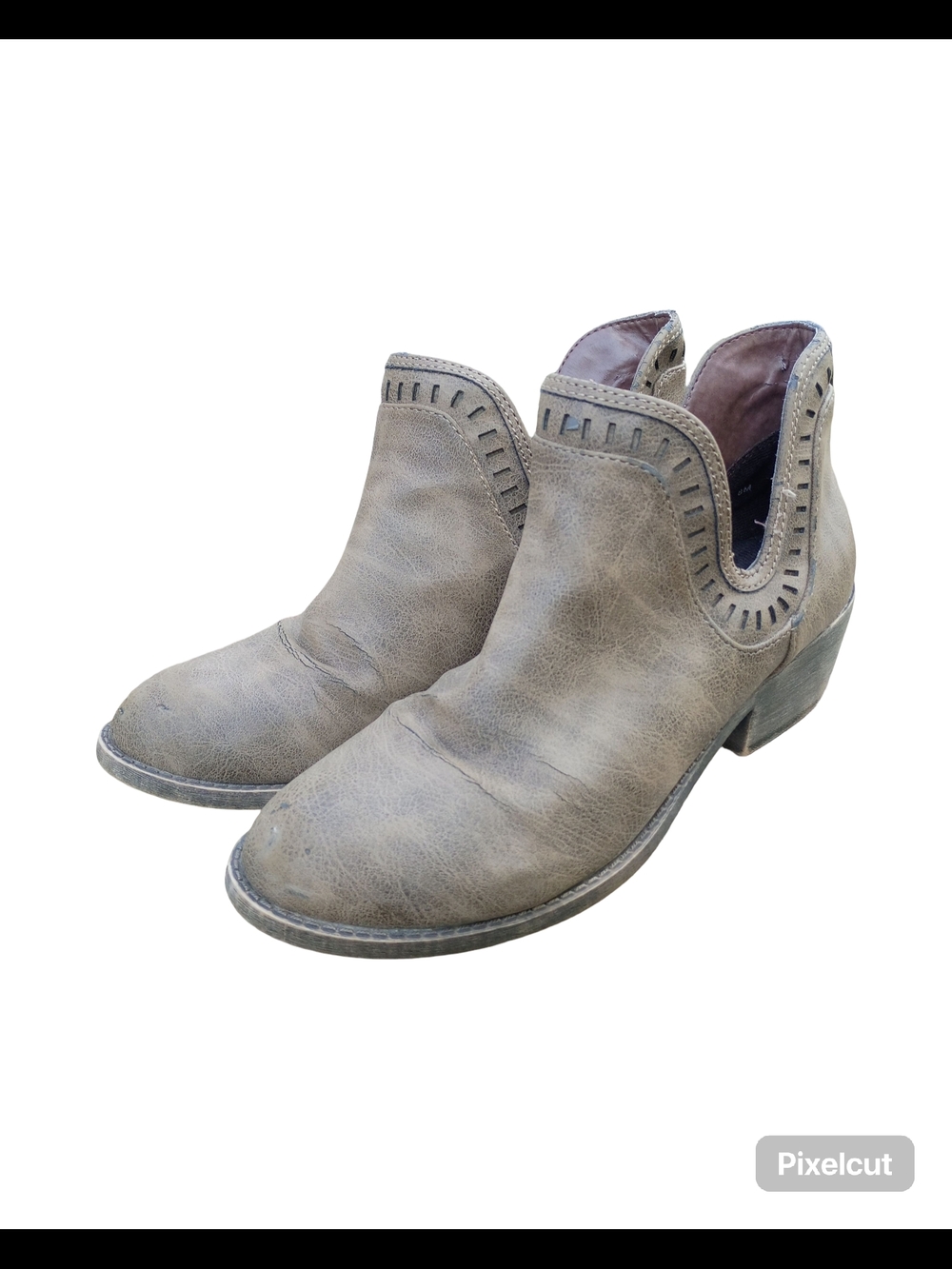 pop Taupe Distressed Cutout Ankle Booties - Picture 2 of 9